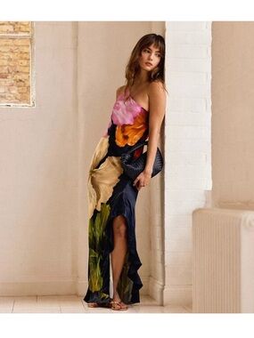 by anthropologie one-shoulder asymmetric floral maxi dress Khaki Batwing Asymmetric Knit Maxi Dress – Mint Velvet main image 1